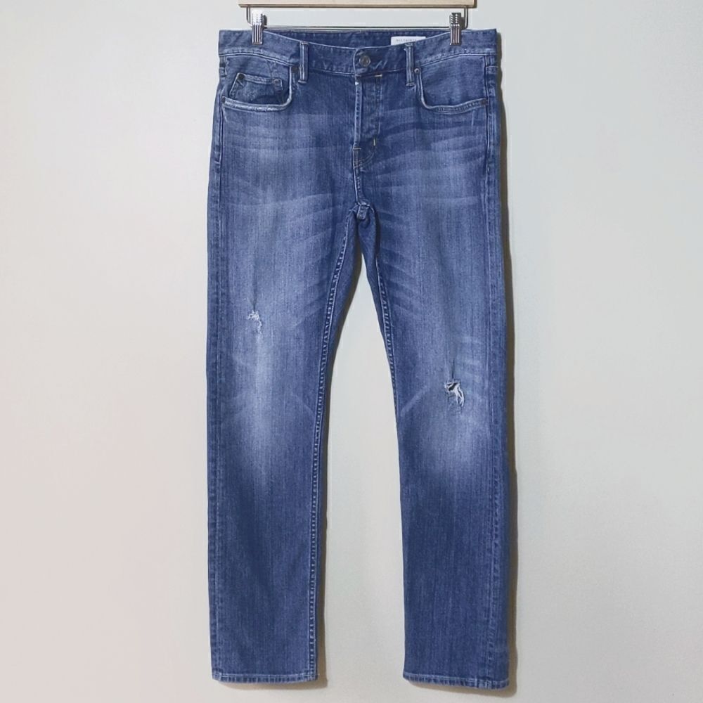 All Saints Reed Straight Leg Jeans Mens Size 32 Distressed Button Fly‎